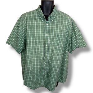XL St John’s Bay Green Cotton Plaid Short Sleeve Button Up Shirt Mens Outdoor